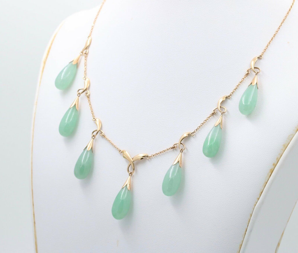 Vintage Jade 14K Chandelier 14K Yellow Gold Necklace