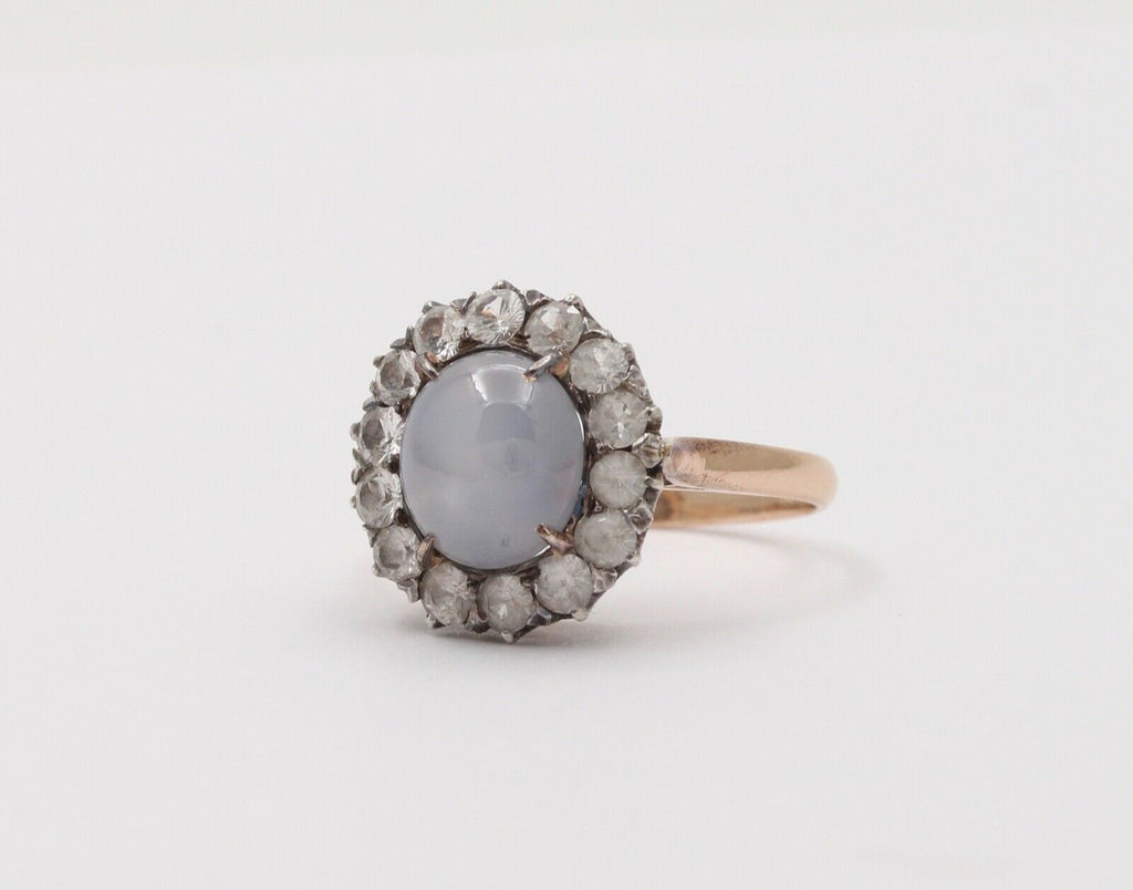 Victorian Star Sapphire White Sapphires 14K YG Silver Ring