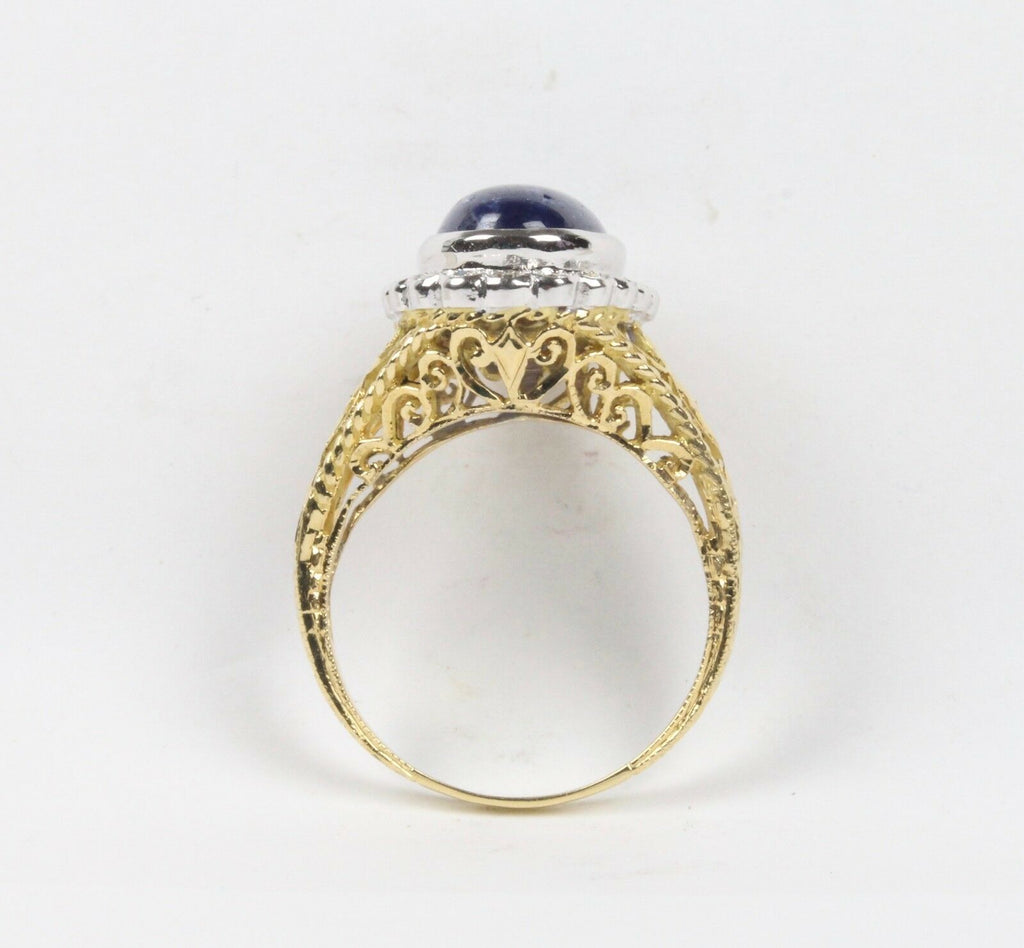 Vintage 18K Yellow Gold Cabochon Sapphire Diamond Cocktail Ring