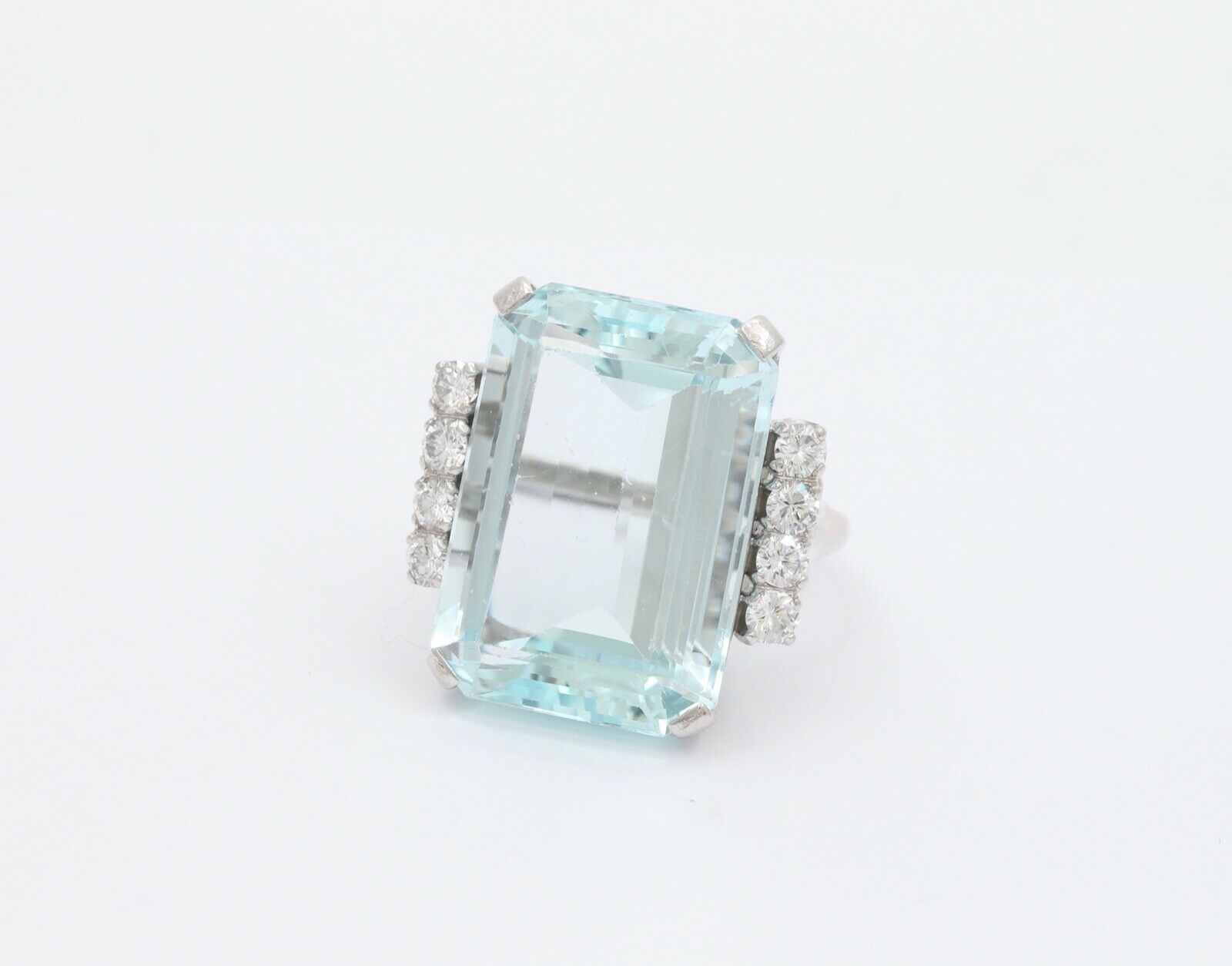 Huge Vintage 14K White Gold 26 Carat Aquamarine Diamond Statement Ring