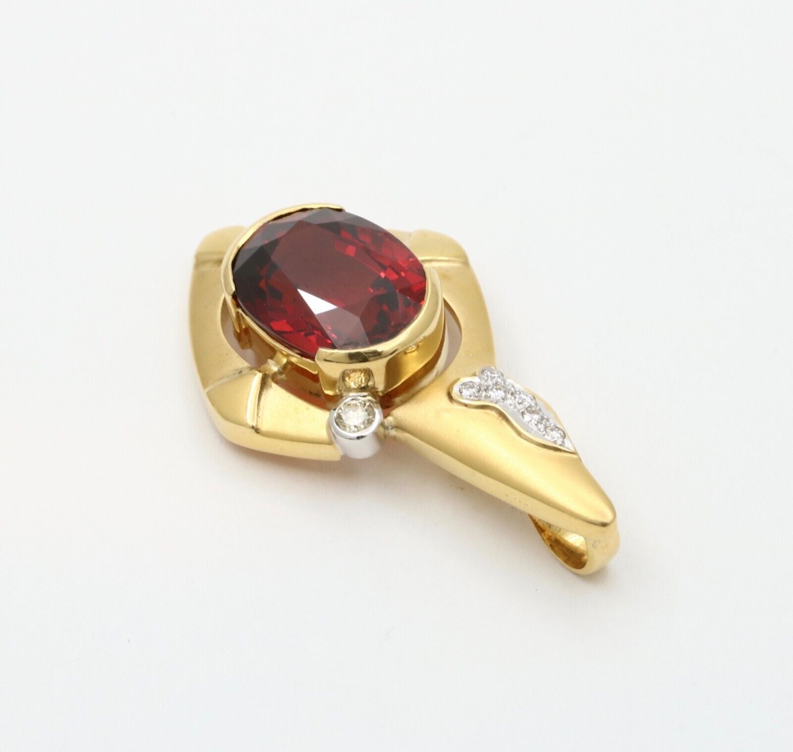 Vintage Funky 18K Gold Certified Large Spessartite Garnet & Diamond Pendant