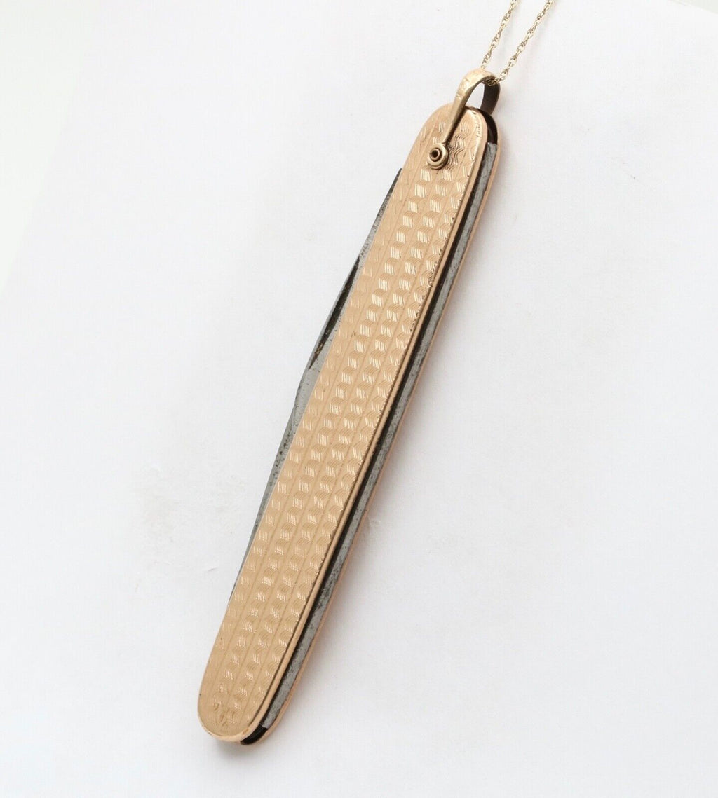Vintage 12K Yellow Gold & Stainless steel Knife Pendant