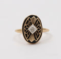 Art Deco PSCO Diamond Onyx 10K Yellow white Gold Ring