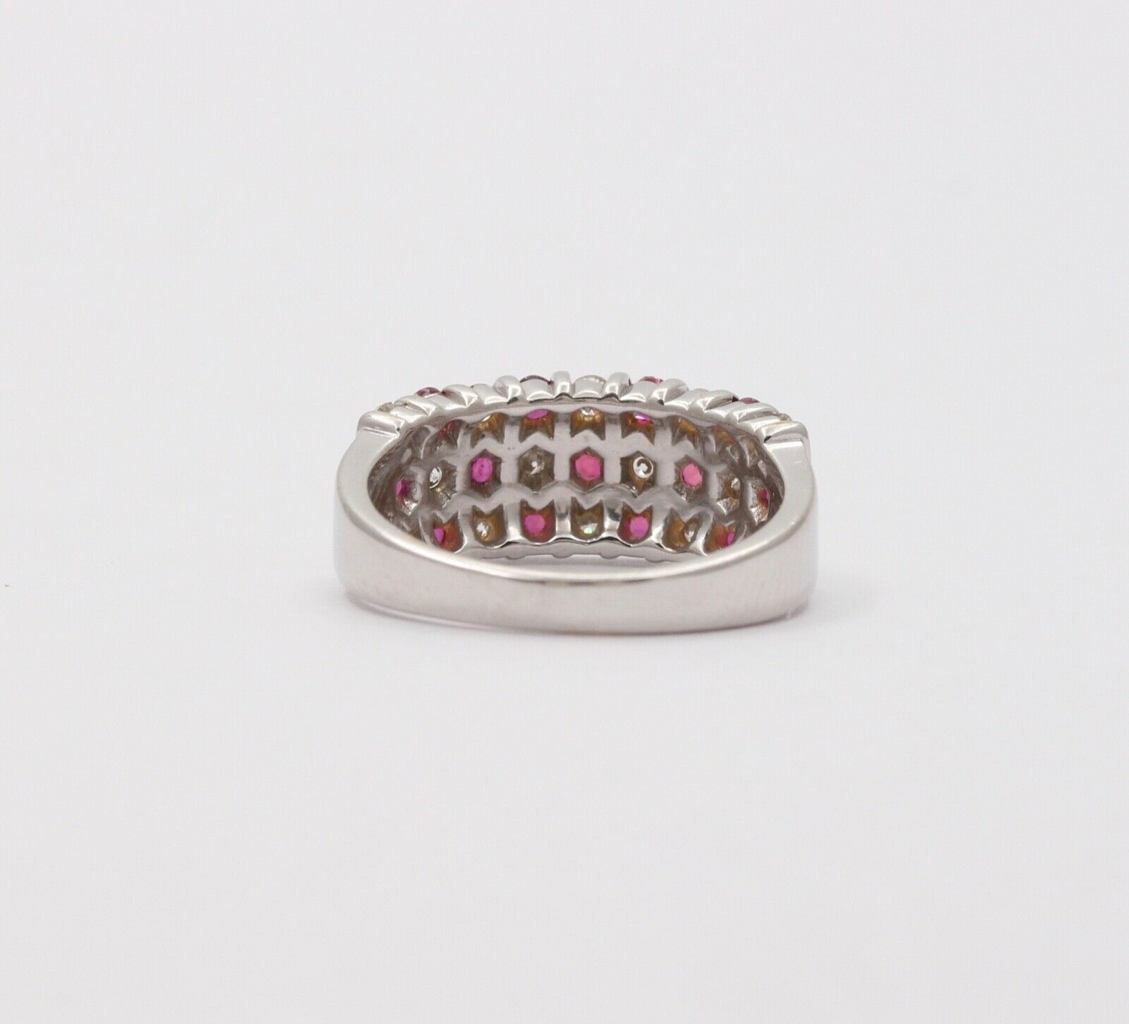 Vintage 14K White Gold Diamond & Ruby Checkerboard Ring Band