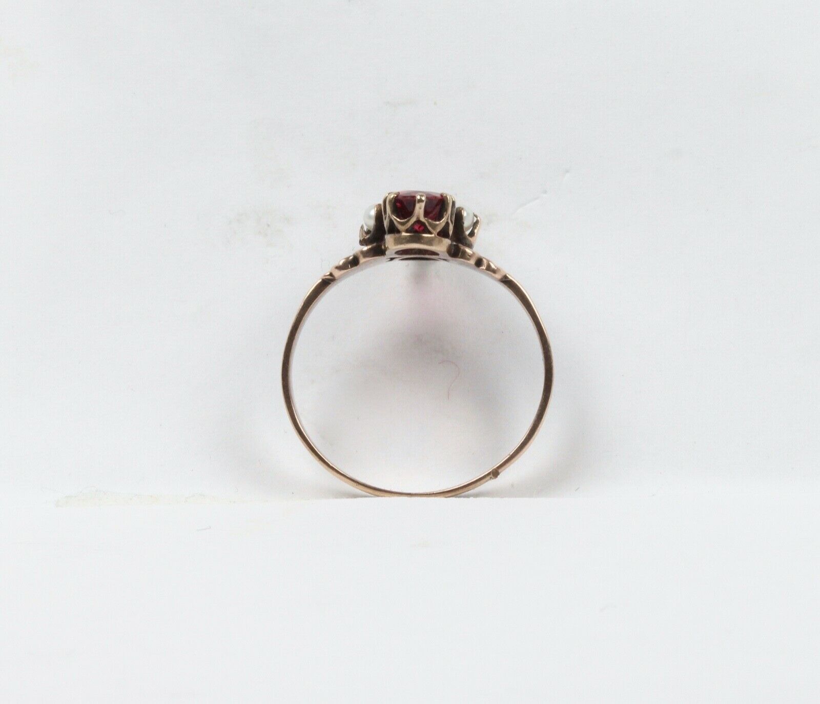 Rare Beautiful Victorian Ruby Seed Pearl 9K Rose Gold Ring