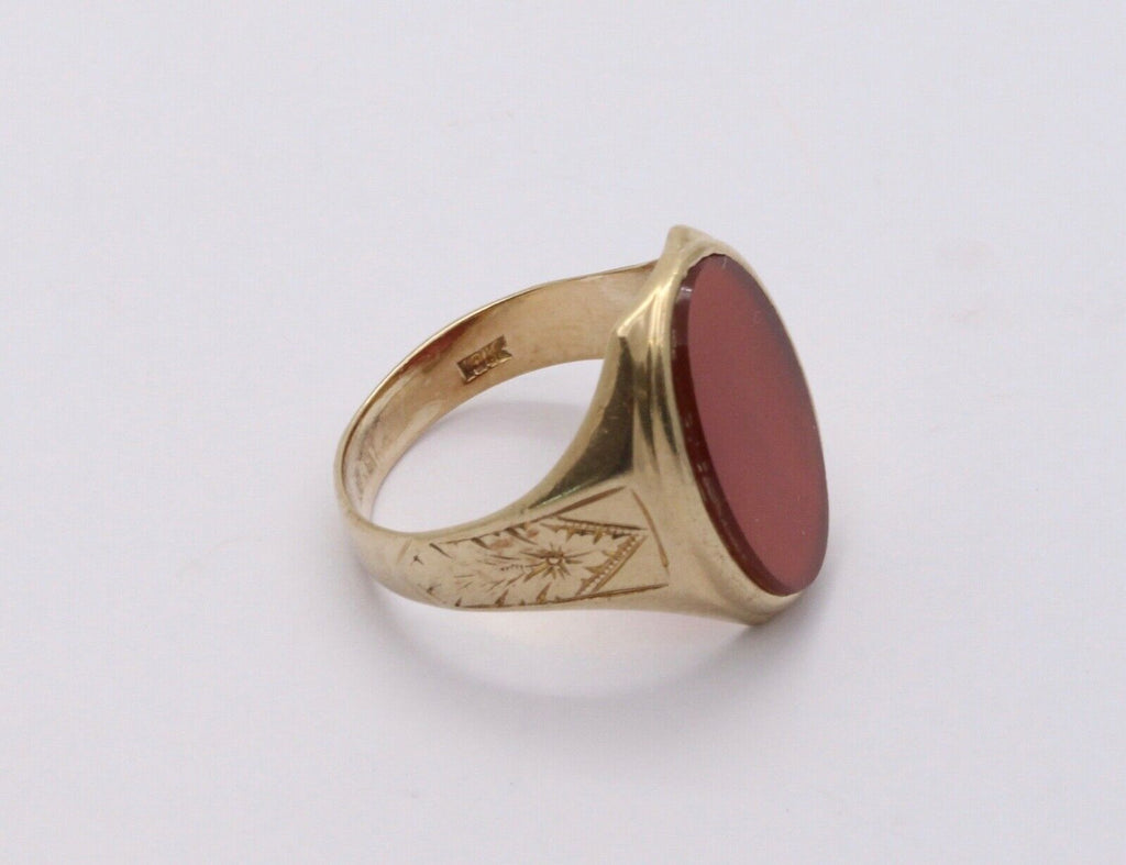 Art Deco Carnelian Intaglio Signet 10K Yellow Gold Unisex Ring