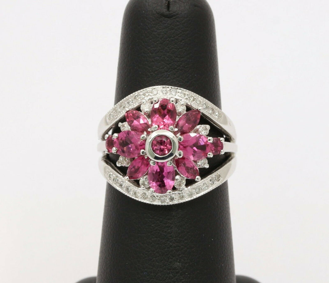 Vintage 14K White Gold Diamond Tourmaline Ring