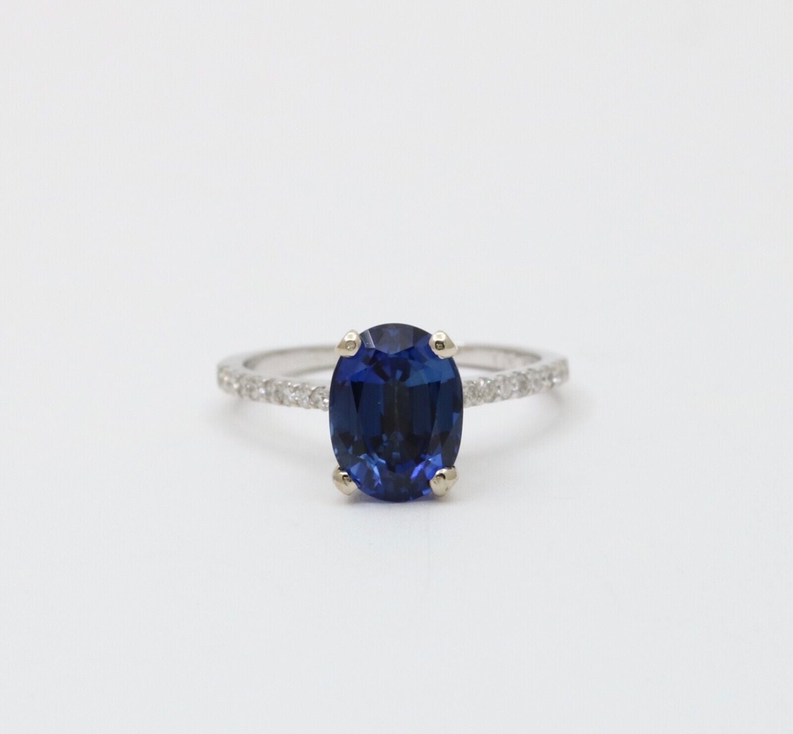 Classic 14K White Gold Sapphire & Diamond Ring, Engagement Ring.