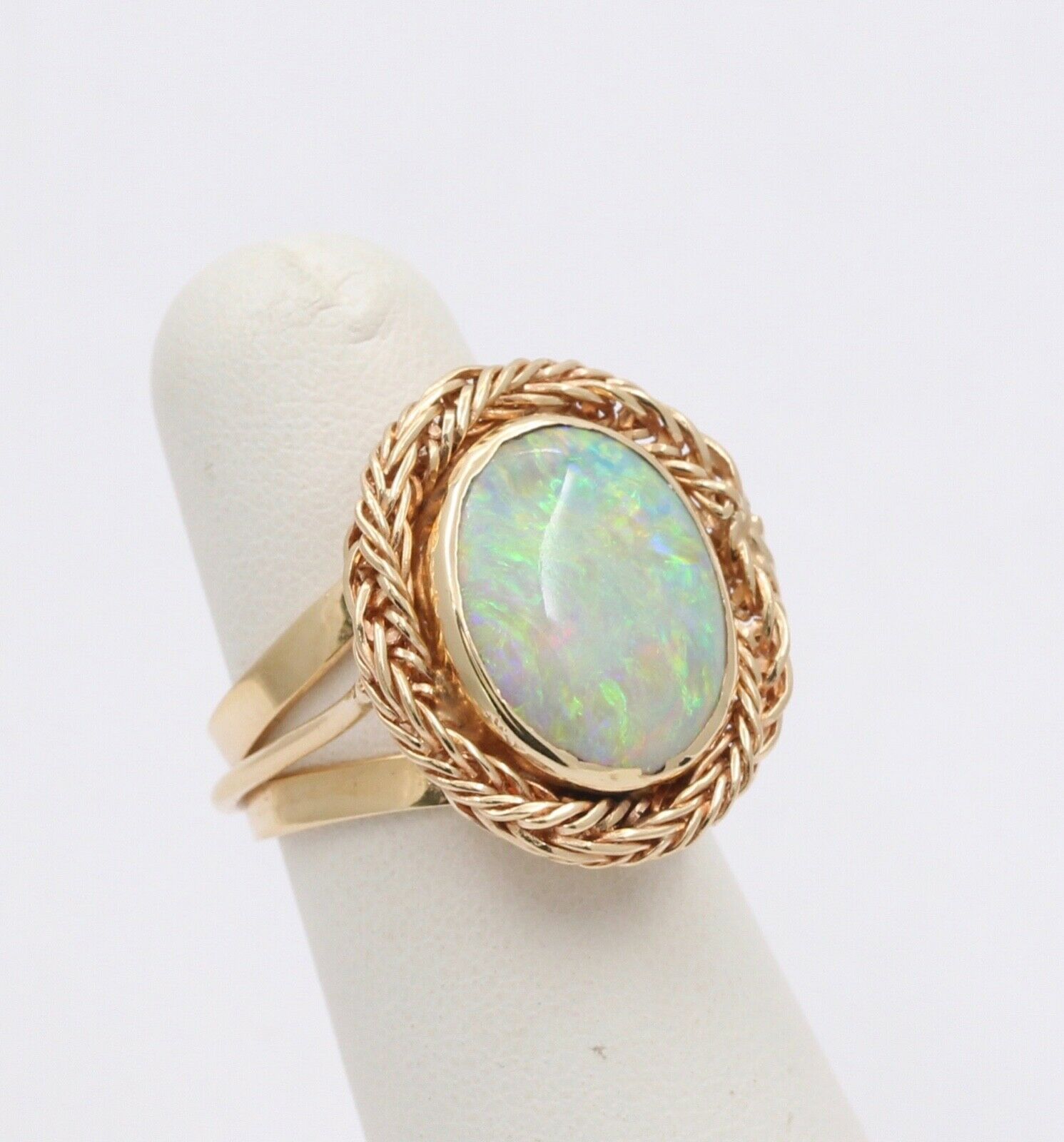 Vintage Natural Opal 14K Yellow Gold Rope Twist Ring