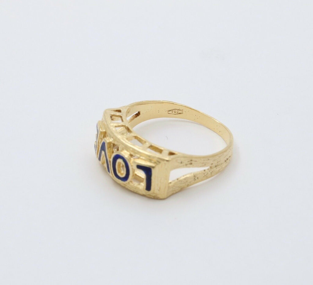 Vintage Love Blue Enamel 18K Yellow Gold Ring