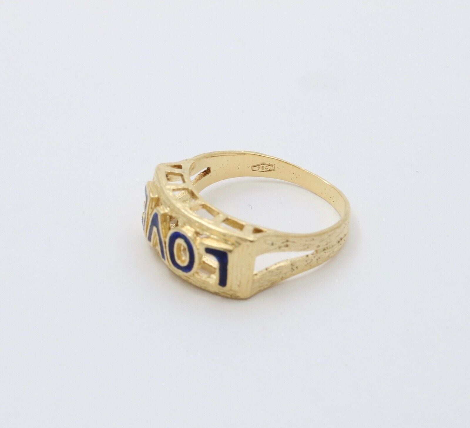 Vintage Love Blue Enamel 18K Yellow Gold Ring