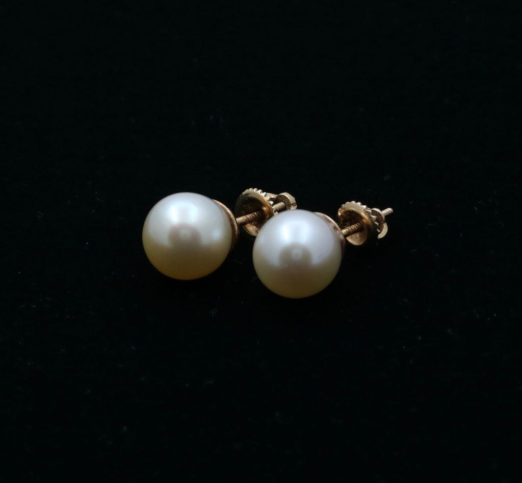 Vintage Pearl 14K Yellow Gold Earrings