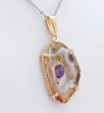 Load image into Gallery viewer, Vintage Agate Geode Crystal &amp; Amethyst February Birthstone Pendant
