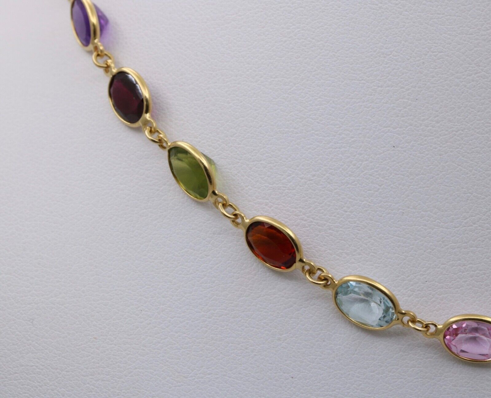 Vintage Multi Color Gemstone 18K Yellow Gold Station Necklace