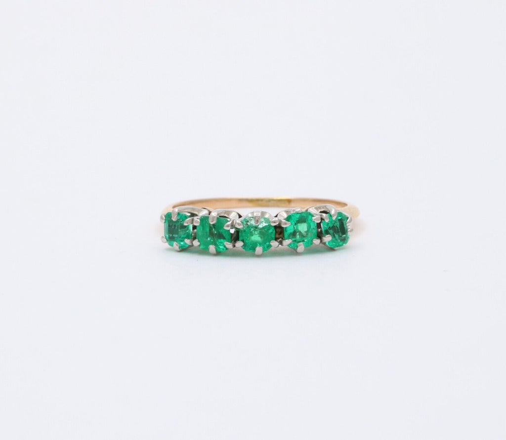 Vintage 14K Yellow Gold Emerald Five Stone Stacking Ring Band,Wedding Band.
