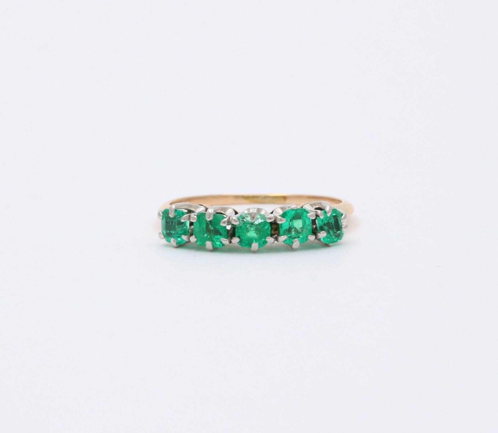 Vintage 14K Yellow Gold Emerald Five Stone Stacking Ring Band,Wedding Band.