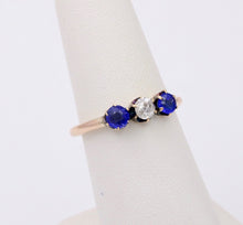 Load image into Gallery viewer, Victorian Old European Diamond Synthetic Sapphires 10K Yellow Gold Ring
