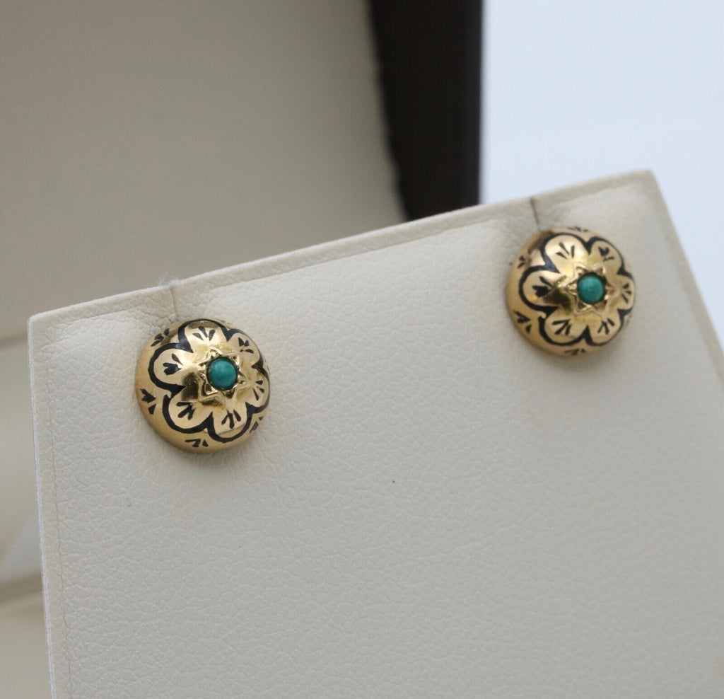 Vintage 14K Turquoise Black Enamel Forget Me Not Studs