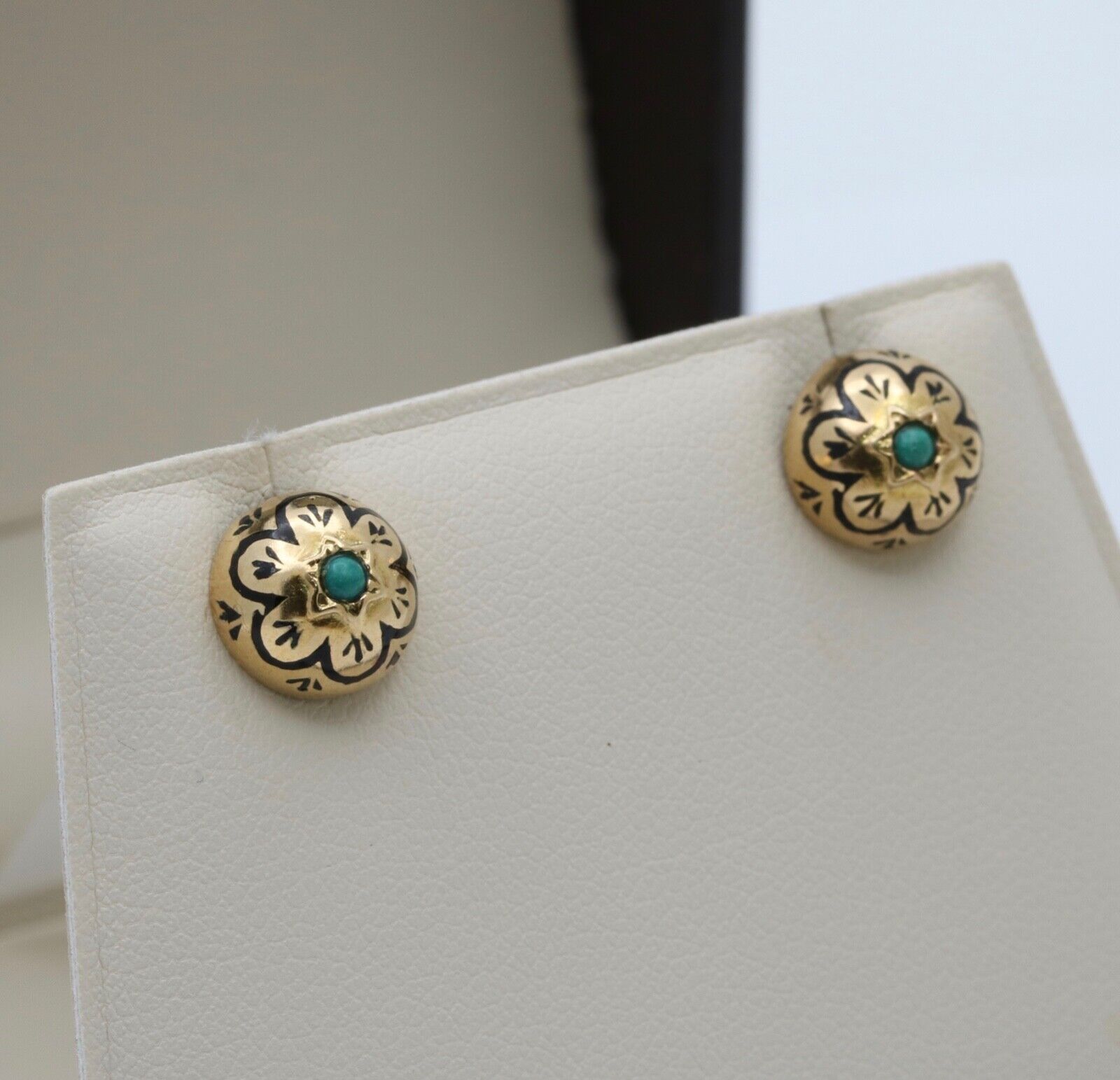 Vintage 14K Turquoise Black Enamel Forget Me Not Studs