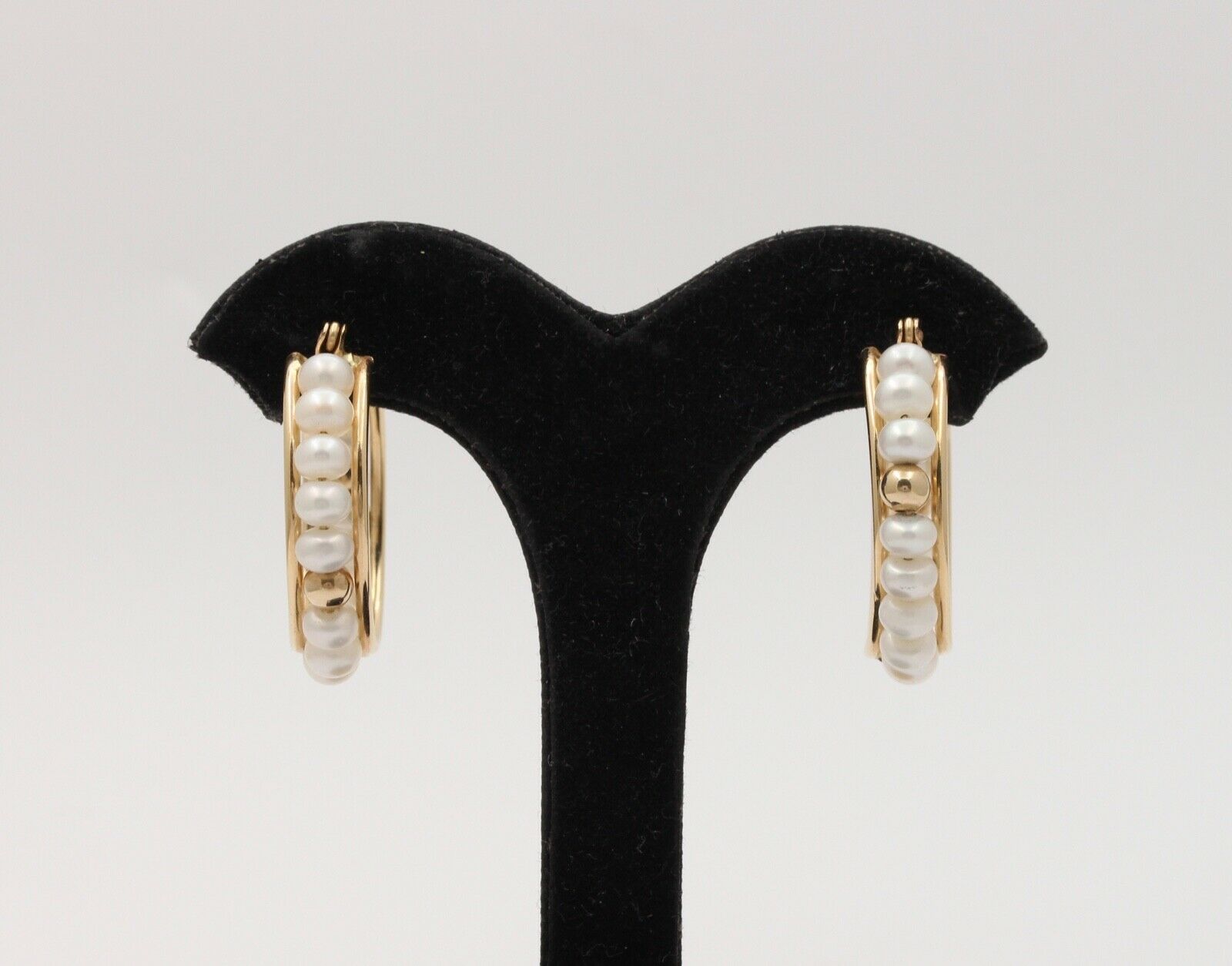 Vintage Hoop 14K Yellow Gold Cultured Pearl Earrings