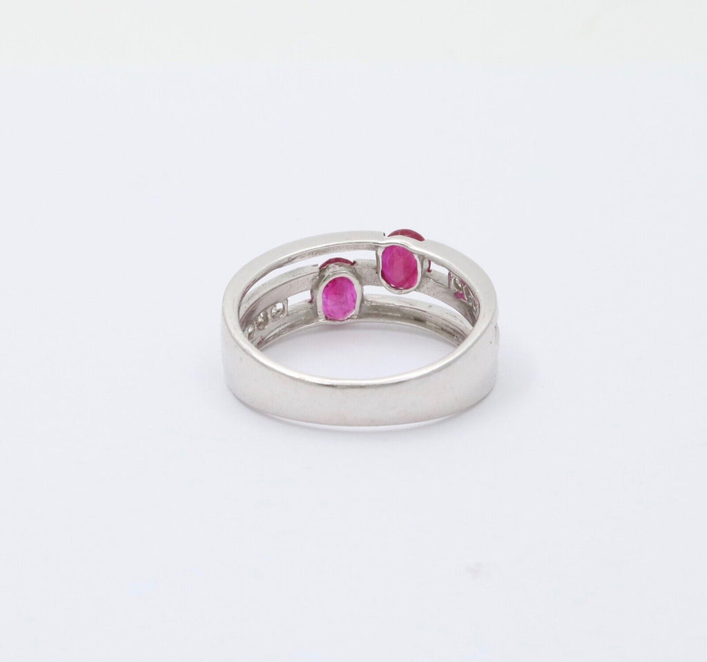 Vintage 14K White Gold Ruby & Diamond Ring Band, Stacking Ring.