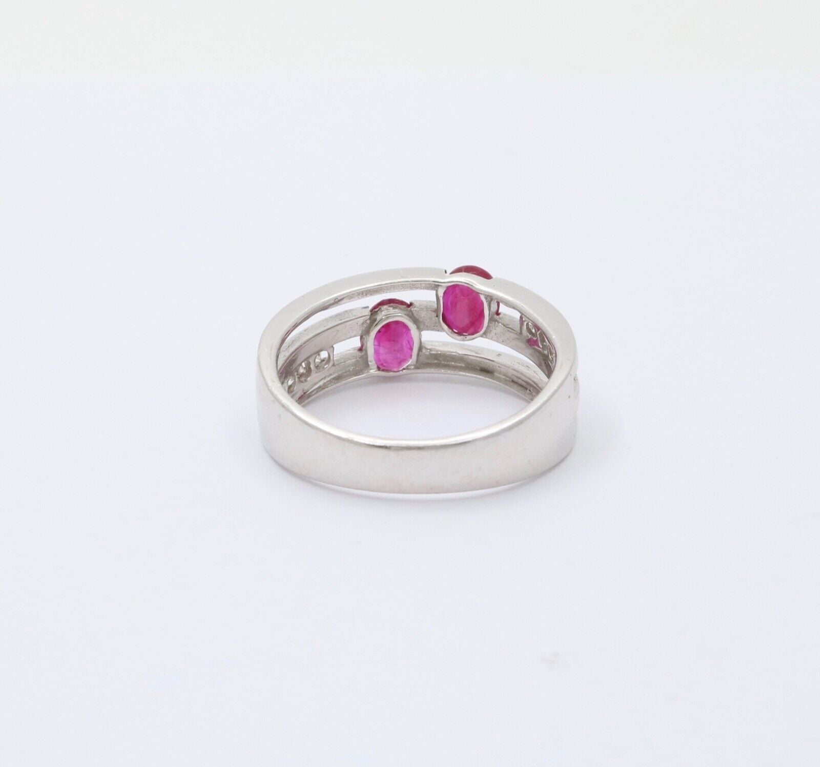 Vintage 14K White Gold Ruby & Diamond Ring Band, Stacking Ring.