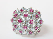 Load image into Gallery viewer, Large Statement Aquamarines Rubies 18K White Gold Dome Ring
