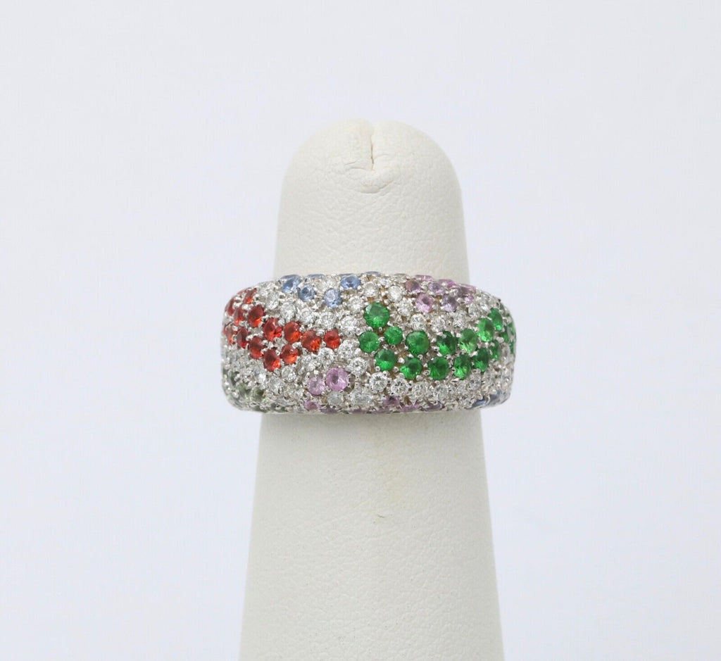 Vintage Valente MultiStone Wave 18K White Gold Ring
