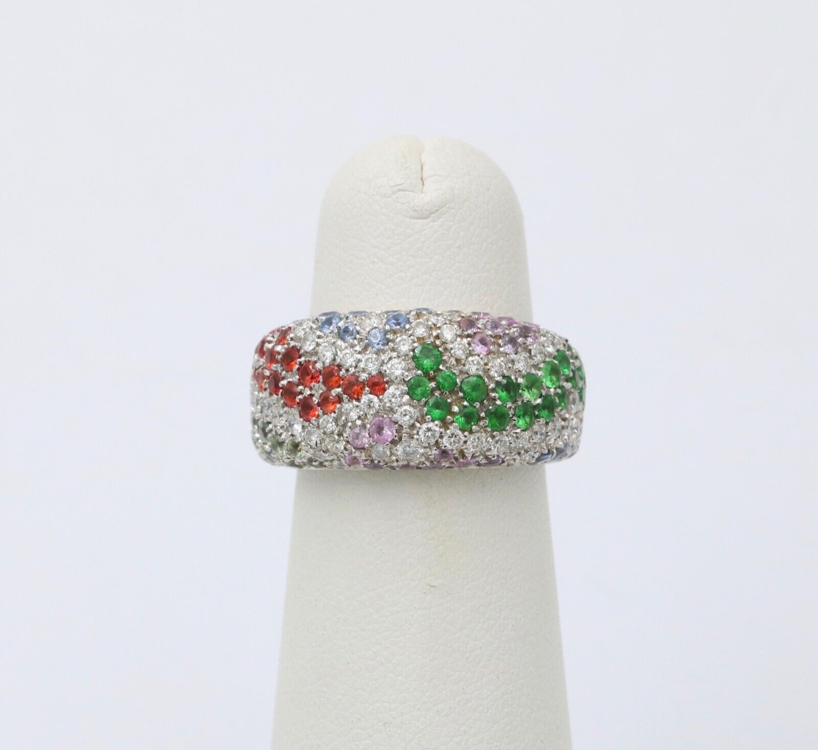 Vintage Valente MultiStone Wave 18K White Gold Ring