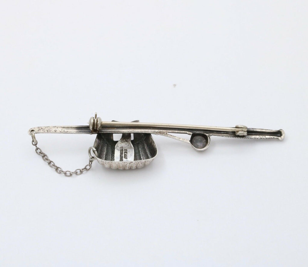 Beau Sterling Silver Fishing Rod and Creel Basket Brooch
