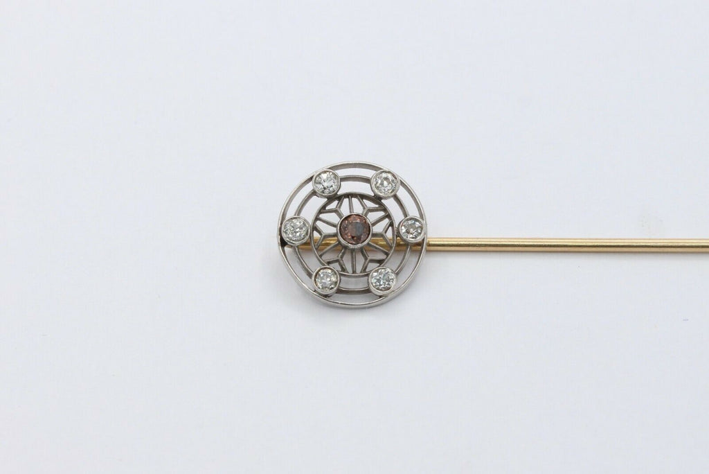 Victorian Platinum and 14K Yellow Gold Diamond Stick Pin