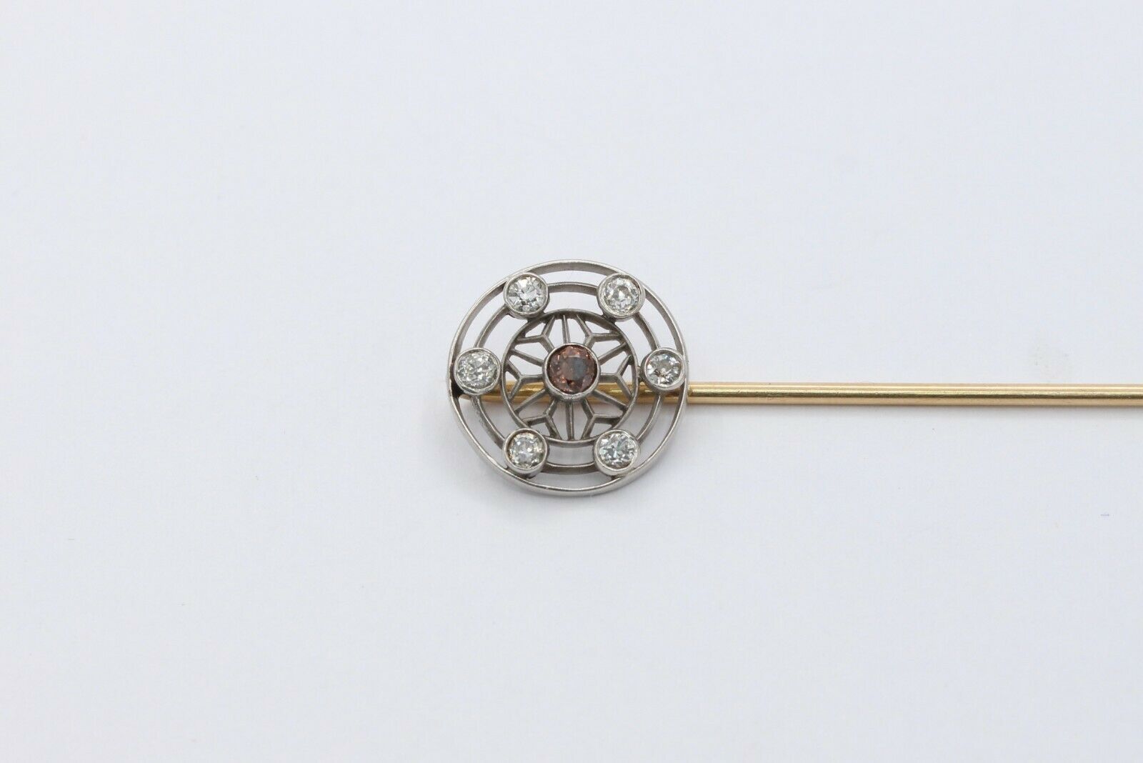 Victorian Platinum and 14K Yellow Gold Diamond Stick Pin