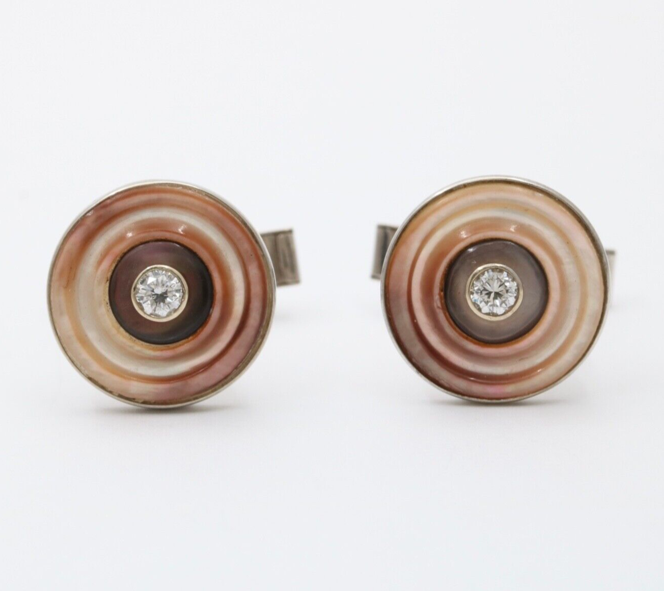 Vintage 14K White Gold Mother Of Pearl and Diamond Cufflinks. Men’s Accessories