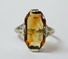 Load image into Gallery viewer, Art Deco Citrine 18K White Gold Filagree Ring
