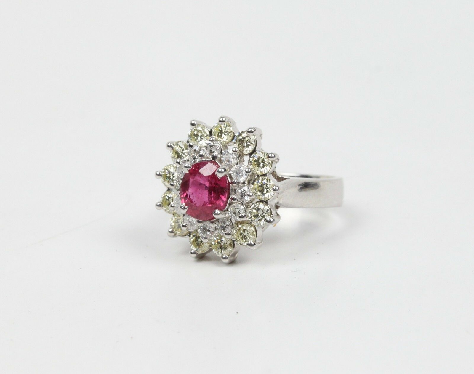 Vintage Ladies Ruby and Diamond 14K White Gold Ring