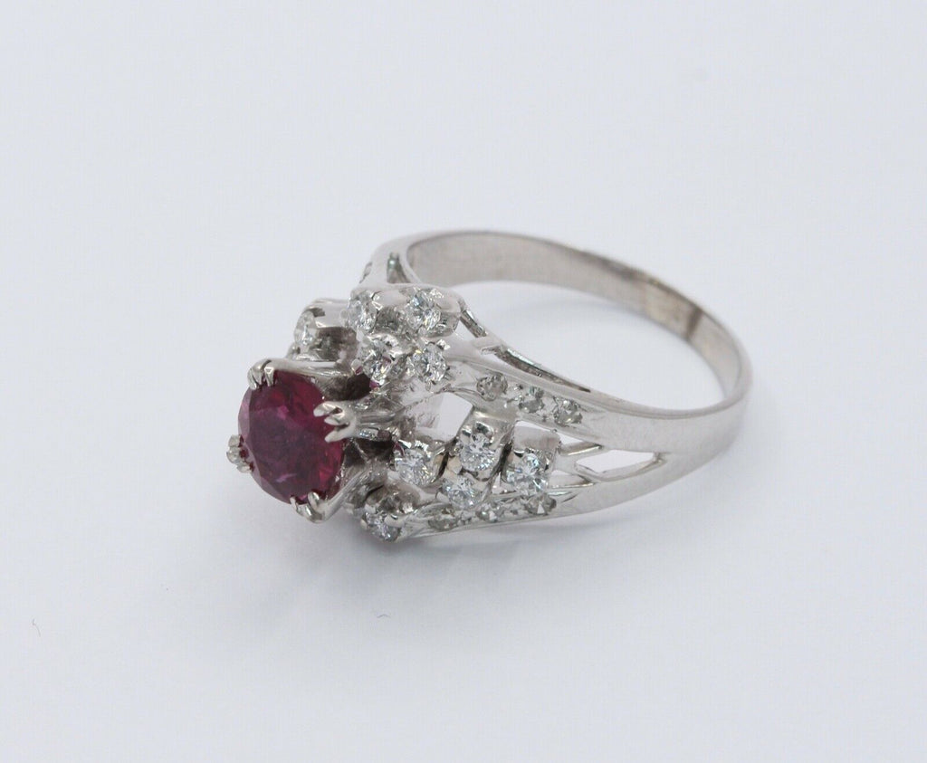 Vintage Ladies Ruby Diamonds 925 Silver Ring