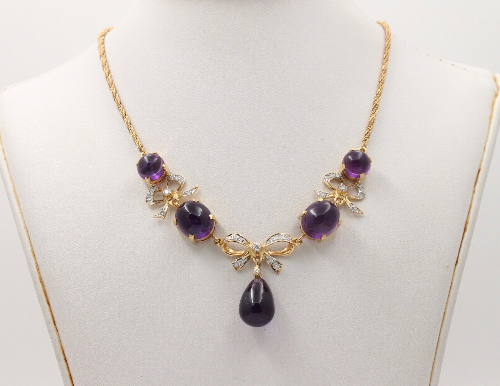 Estate Chandelier Amethyst Diamonds 14K Yellow Gold Necklace