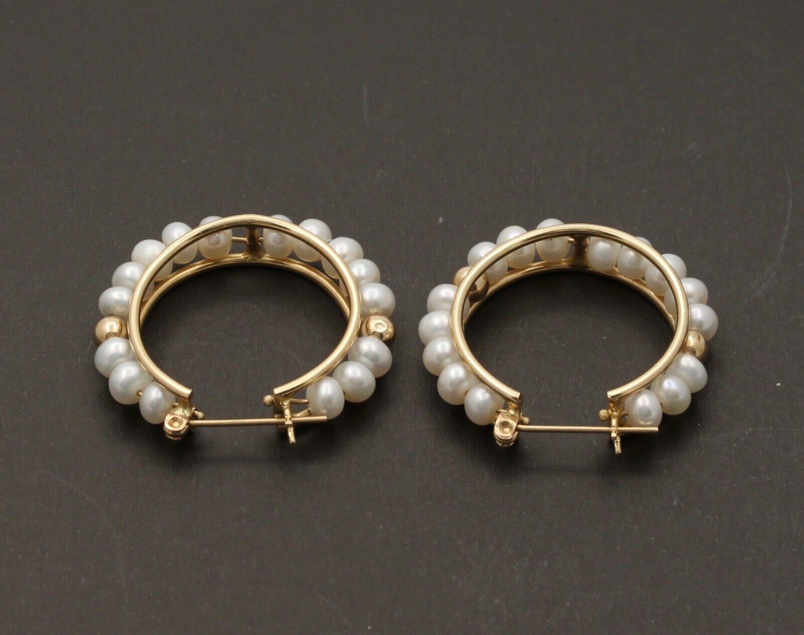 Vintage Hoop 14K Yellow Gold Cultured Pearl Earrings