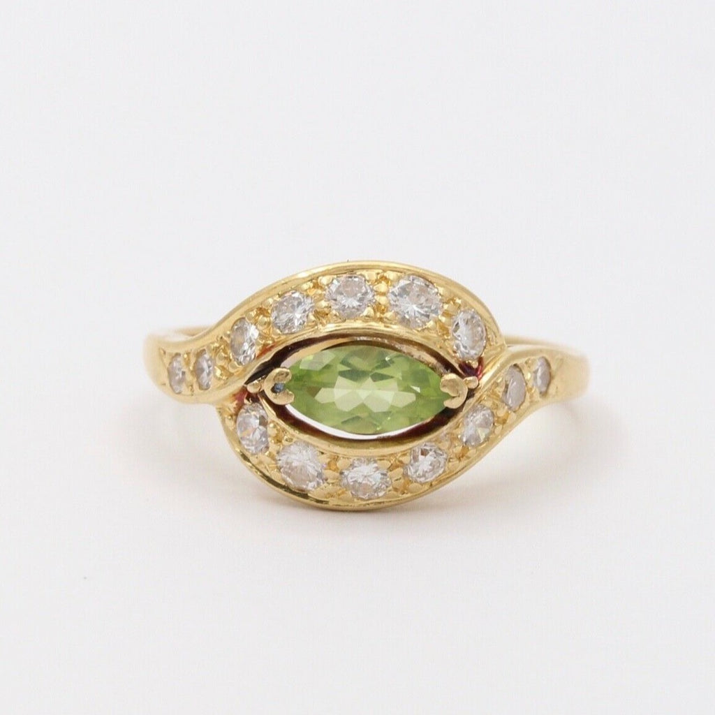 Vintage Bypass Peridot Diamonds 18K Yellow Gold Ring