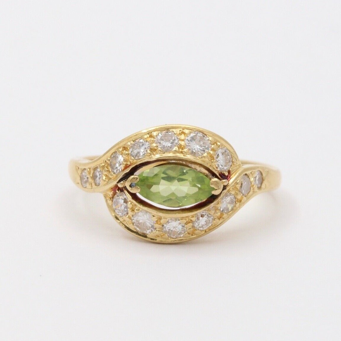 Vintage Bypass Peridot Diamonds 18K Yellow Gold Ring