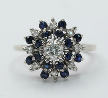 Load image into Gallery viewer, Vintage 14K White Gold Starburst Sapphire Diamond Ring
