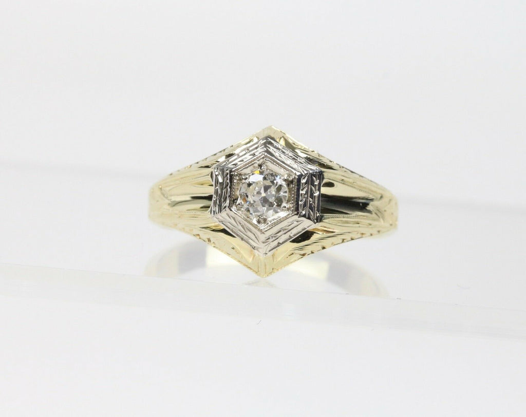 Art Deco Diamond 14K Yellow Gold Engagement Ring