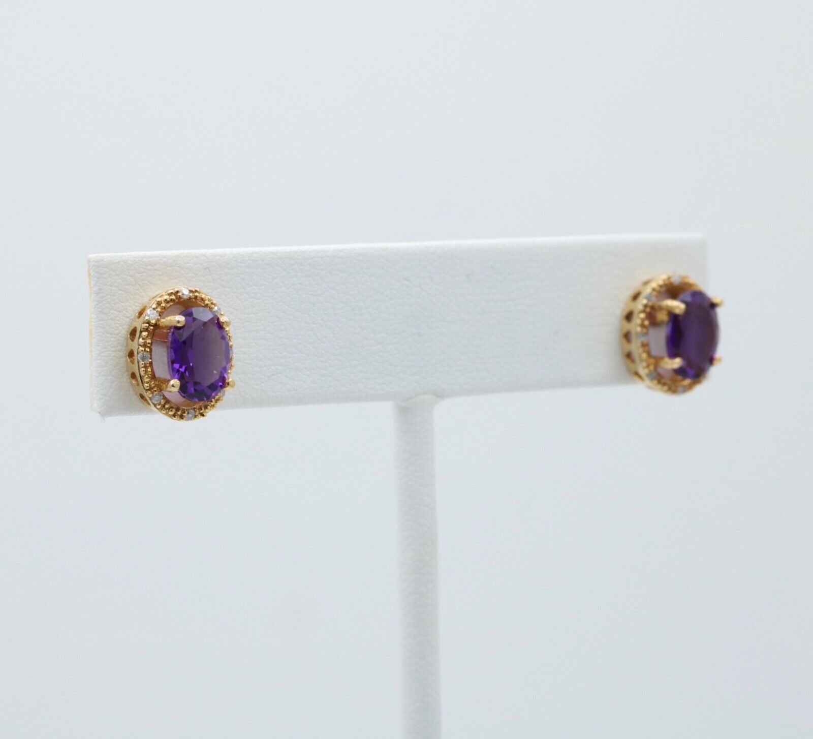 Vintage Amethyst Diamond 14K Yellow Gold Earrings Studs