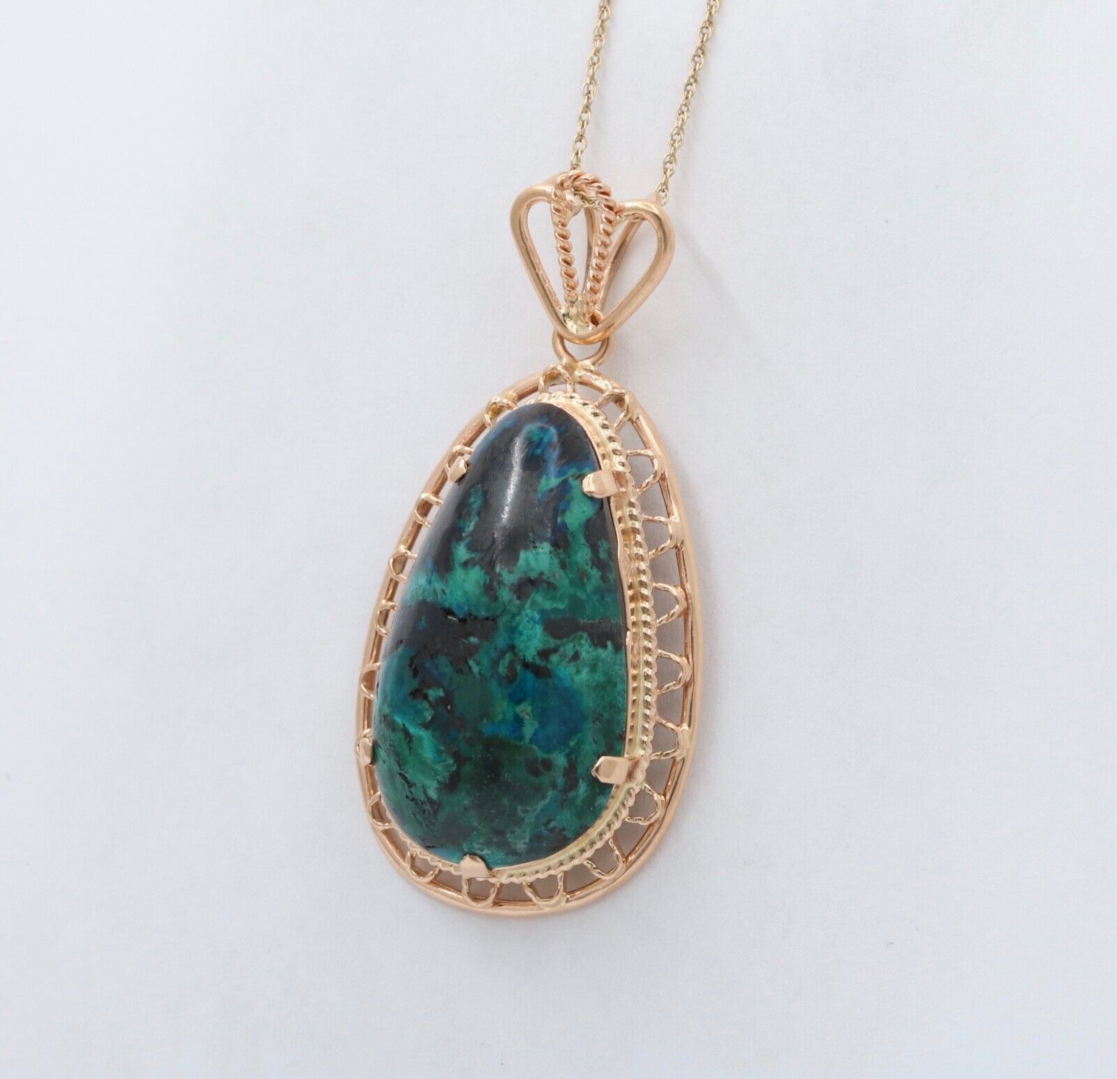 Vintage Chrysocolla 14K Yellow Gold Pendant