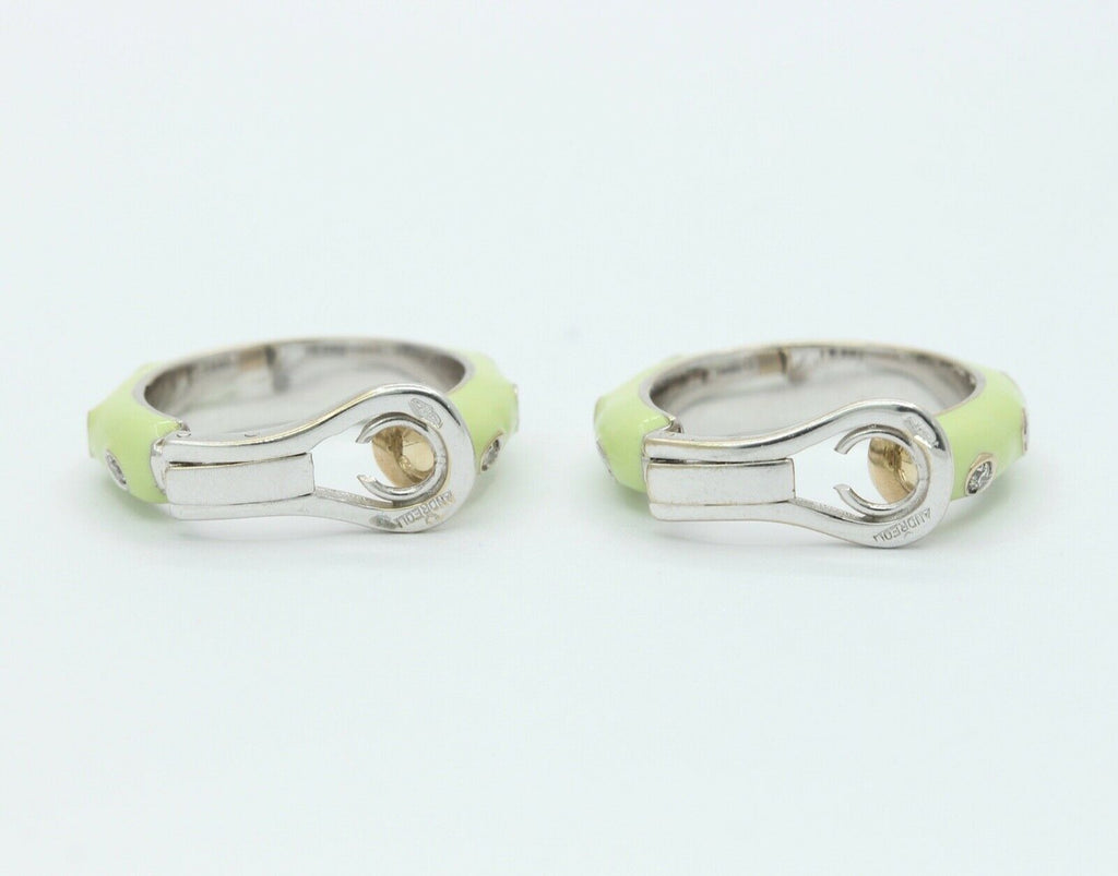 Designer Andreoli 18K Mint Green Enamel Hoop Earrings