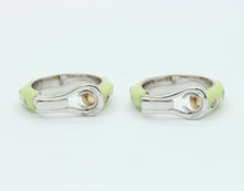 Load image into Gallery viewer, Designer Andreoli 18K Mint Green Enamel Hoop Earrings
