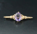 Vintage 14K Yellow Gold Amethyst Bar Brooch, Pin.