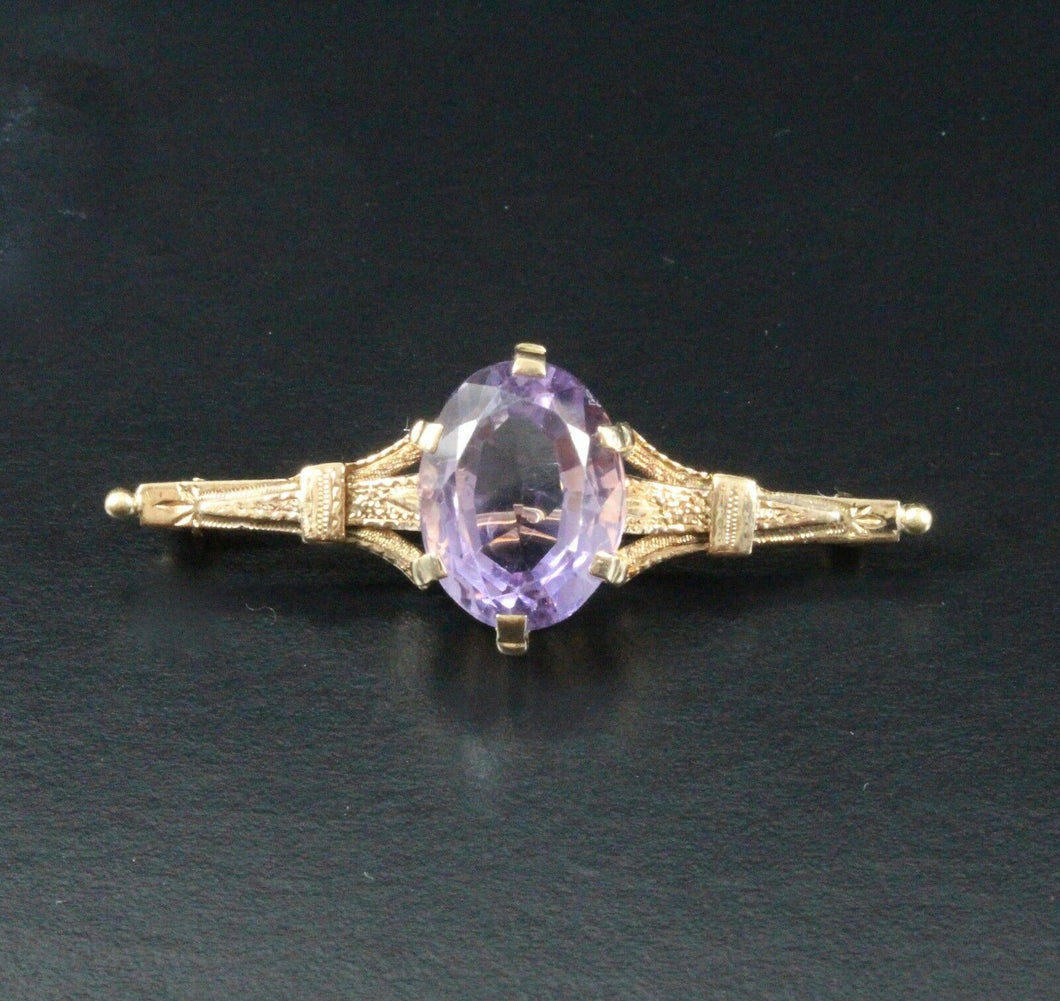 Vintage Amethyst  14K Yellow Gold Brooch