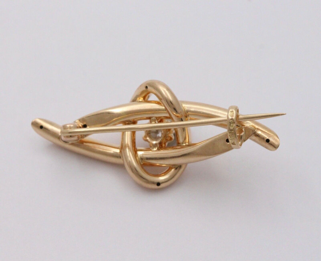 Vintage 14K Rolled Gold Old European Cut Diamond Brooch, Antique Pin