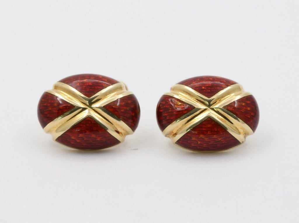 Tinelli 18K Yellow Gold Red Enamel Cross Cufflinks